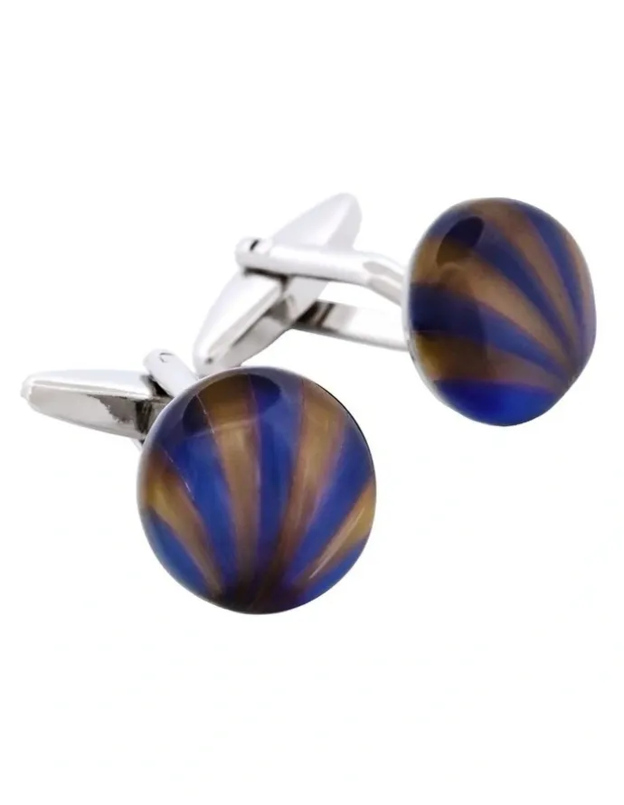 Cudworth Brown & Blue Striped Cats Eye Cufflinks