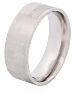 Cudworth Brushed & Frosted Brick Pattern Stainless Steel Ring in Silver
