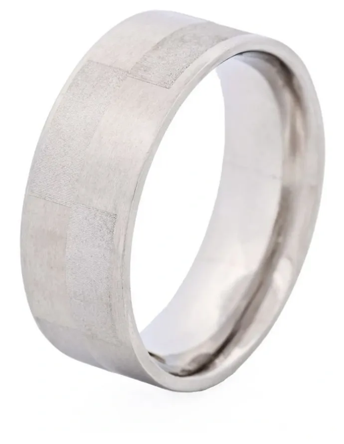 Cudworth Brushed & Frosted Brick Pattern Stainless Steel Ring in Silver