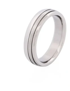Cudworth Brushed & Polished Slim Stainless Steel Ring in Silver