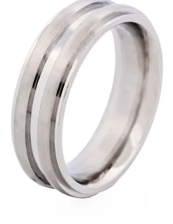 Cudworth Brushed & Polished Centre Stainless Steel Ring in Silver