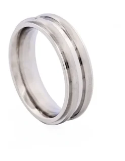 Cudworth Brushed & Polished Centre Stainless Steel Ring in Silver