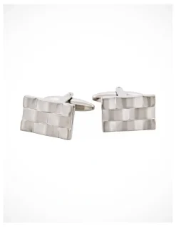 Cudworth Brushed Rhodium Plated Weave Pattern Rectangle Cufflinks in Silver