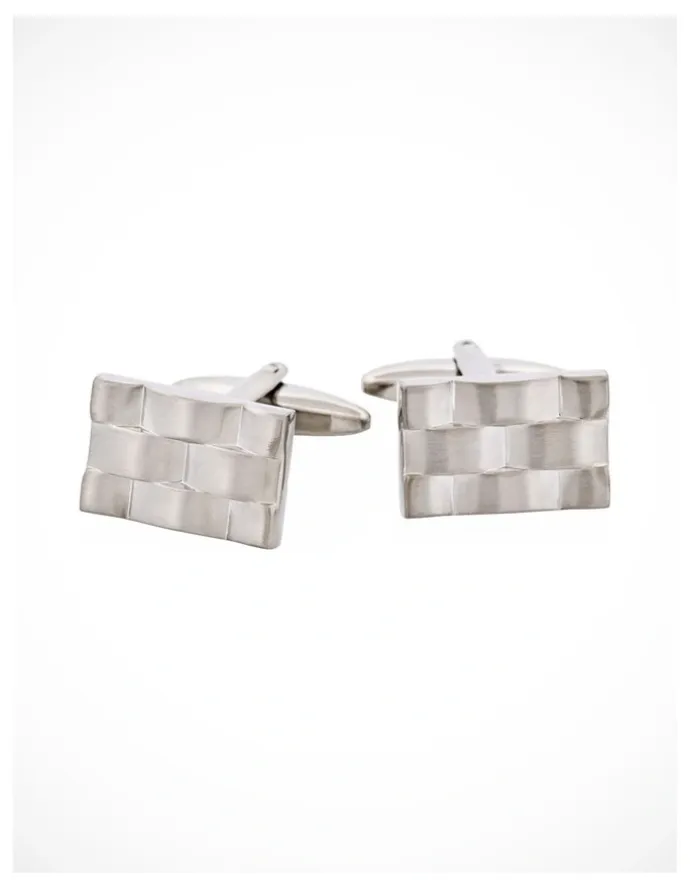 Cudworth Brushed Rhodium Plated Weave Pattern Rectangle Cufflinks in Silver