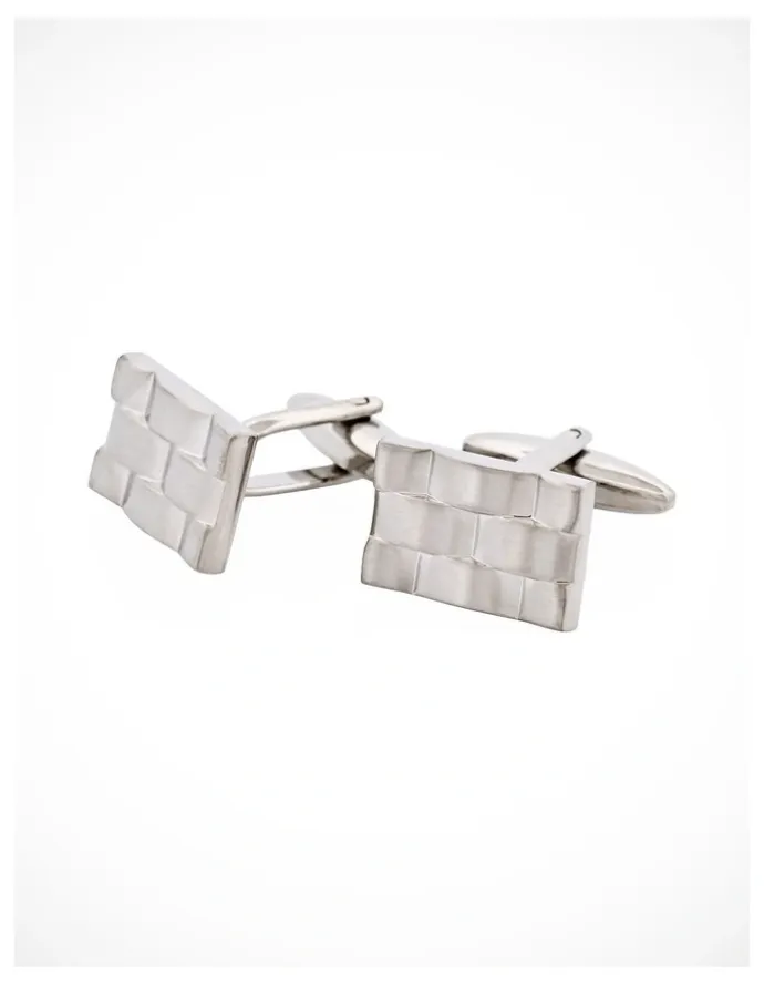 Cudworth Brushed Rhodium Plated Weave Pattern Rectangle Cufflinks in Silver