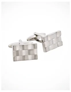 Cudworth Brushed Rhodium Plated Weave Pattern Rectangle Cufflinks in Silver