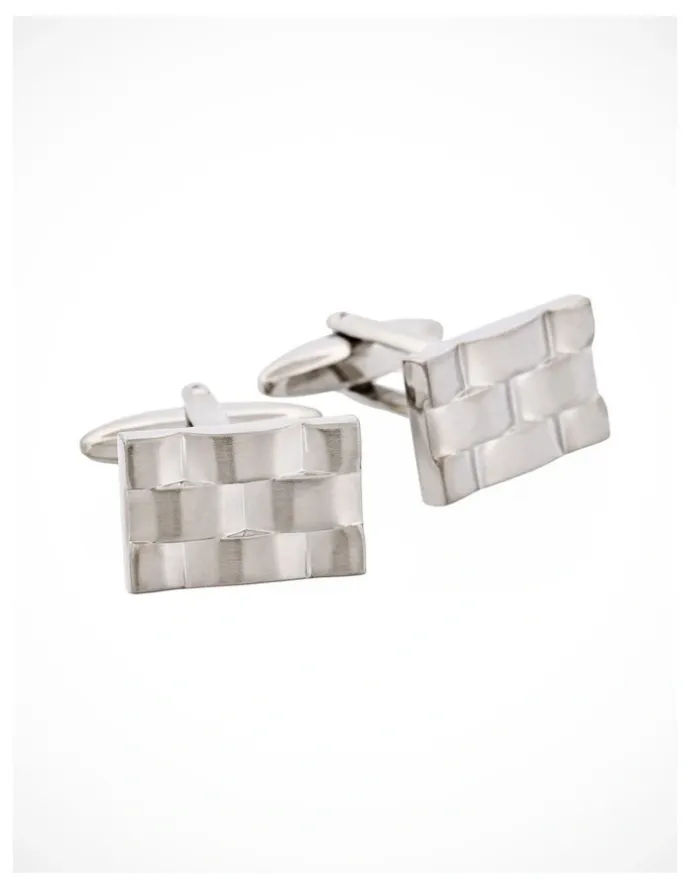 Cudworth Brushed Rhodium Plated Weave Pattern Rectangle Cufflinks in Silver