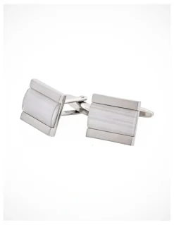 Cudworth Brushed Rhodium Cats Eye Inlay Cufflinks in White