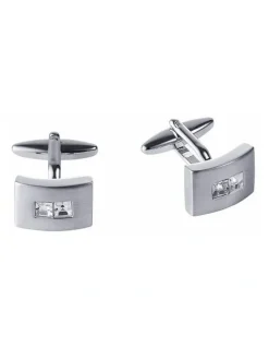 Cudworth Brushed Rhodium Plated Crystal Cufflinks in Silver