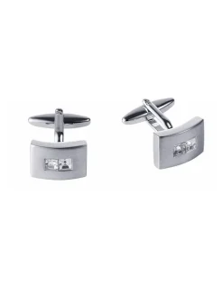 Cudworth Brushed Rhodium Plated Crystal Cufflinks in Silver
