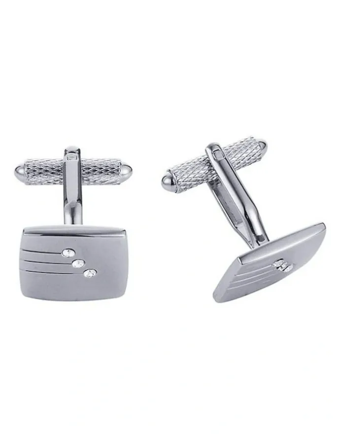 Cudworth Brushed Rhodium Plated & Triple Crystal Cufflinks in Silver