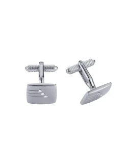 Cudworth Brushed Rhodium Plated & Triple Crystal Cufflinks in Silver