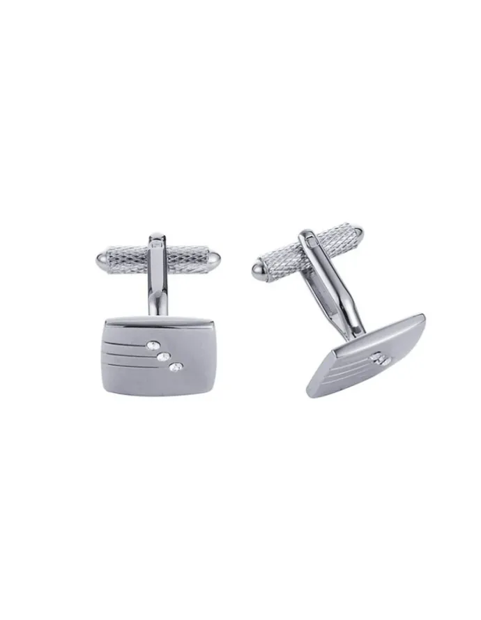 Cudworth Brushed Rhodium Plated & Triple Crystal Cufflinks in Silver