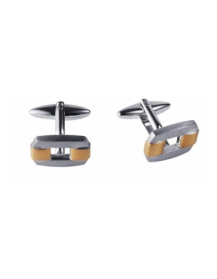 Cudworth Brushed Rhodium and Brushed Link Cufflinks in Two-Tone