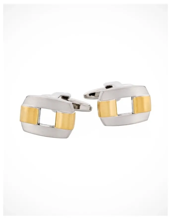 Cudworth Brushed Rhodium and Brushed Link Cufflinks in Two-Tone