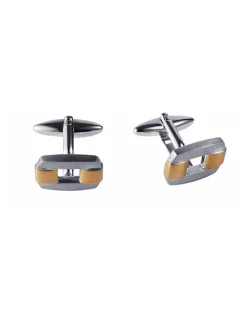 Cudworth Brushed Rhodium and Brushed Link Cufflinks in Two-Tone