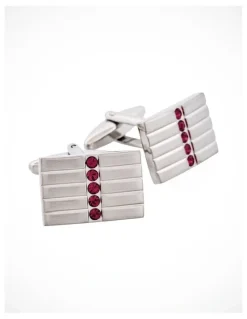 Cudworth Brushed Rhodium Plated & Amethyst Crystal Cufflinks in Purple