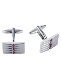 Cudworth Brushed Rhodium Plated & Amethyst Crystal Cufflinks in Purple