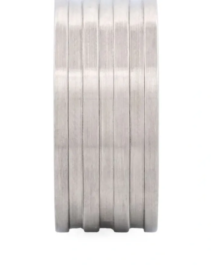 Cudworth Brushed Ribbed Striped Stainless Steel Ring in Silver