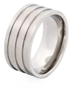 Cudworth Brushed Ribbed Striped Stainless Steel Ring in Silver