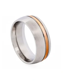 Cudworth Brushed Stainless Steel Ring with Polished Ion Plated Band in Gold