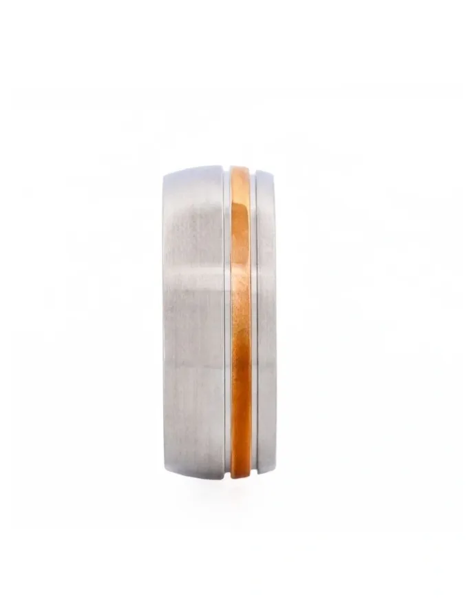 Cudworth Brushed Stainless Steel Ring with Polished Ion Plated Band in Gold