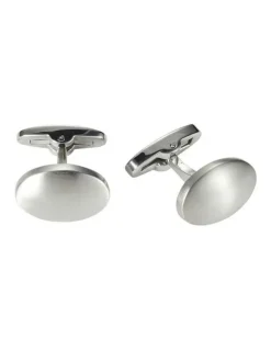 Cudworth Brushed Stainless Steel Oval Cufflinks in Silver