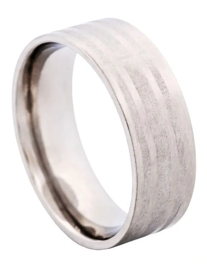 Cudworth Brushed Stainless Steel Ring with Frosted Stripe Pattern in Silver