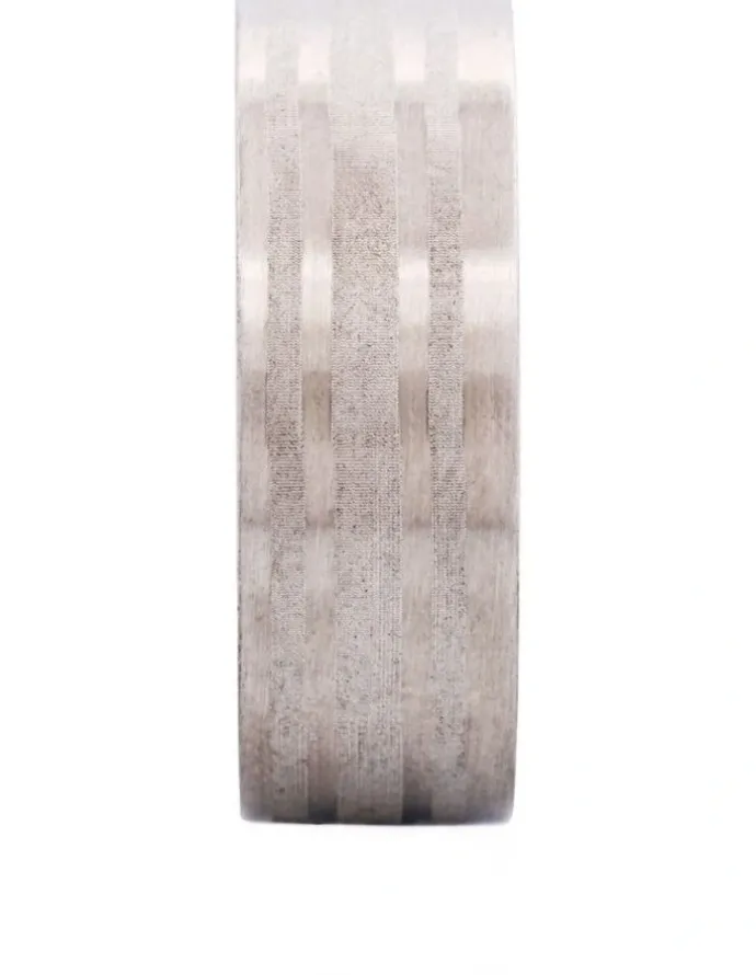 Cudworth Brushed Stainless Steel Ring with Frosted Stripe Pattern in Silver