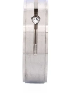 Cudworth Brushed Stainless Steel and Single Cubic Zirconia Ring in Silver