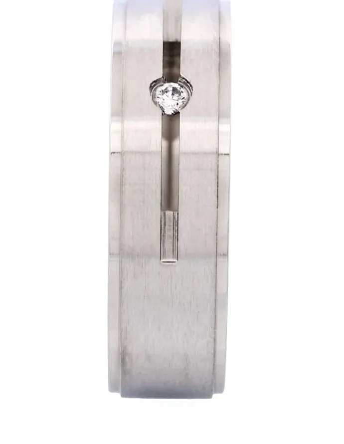 Cudworth Brushed Stainless Steel and Single Cubic Zirconia Ring in Silver
