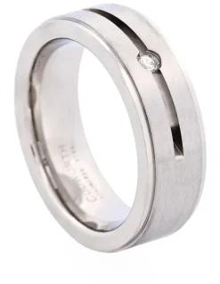 Cudworth Brushed Stainless Steel and Single Cubic Zirconia Ring in Silver