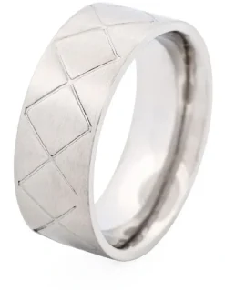 Cudworth Brushed Stainless Steel Drum Pattern Ring in Silver
