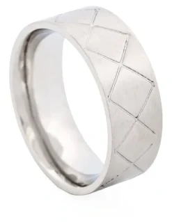 Cudworth Brushed Stainless Steel Drum Pattern Ring in Silver