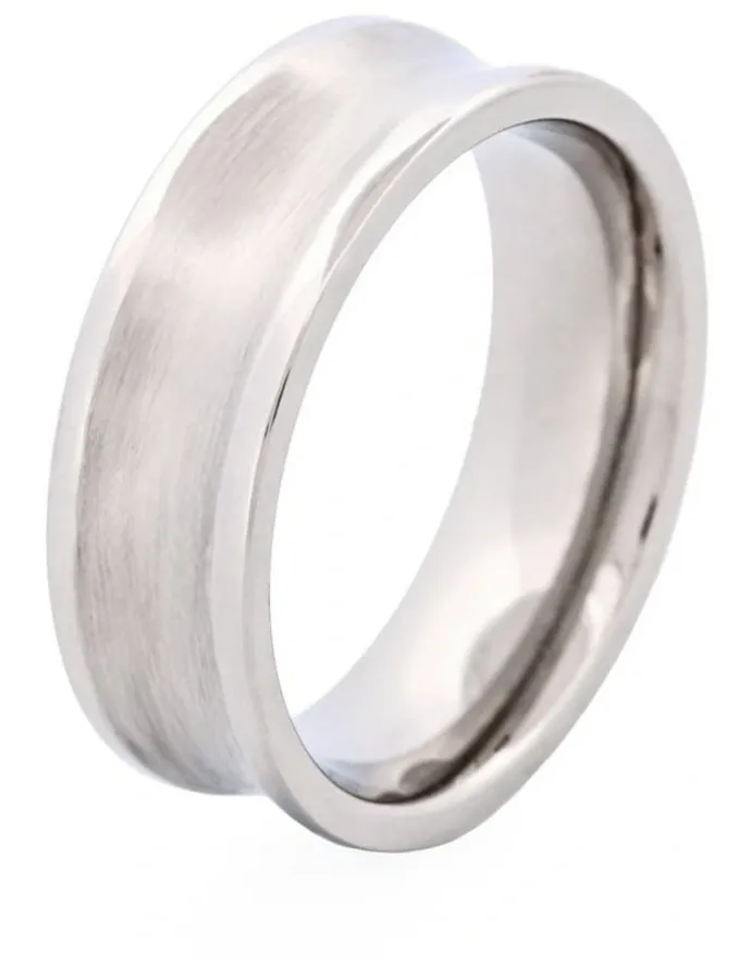 Cudworth Brushed Stainless Steel Concave Band Ring in Silver