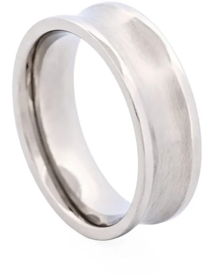 Cudworth Brushed Stainless Steel Concave Band Ring in Silver