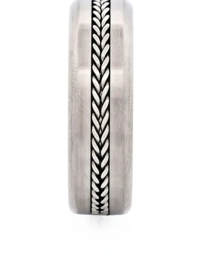 Cudworth Brushed Stainless Steel With Mesh Centre Band Ring in Silver