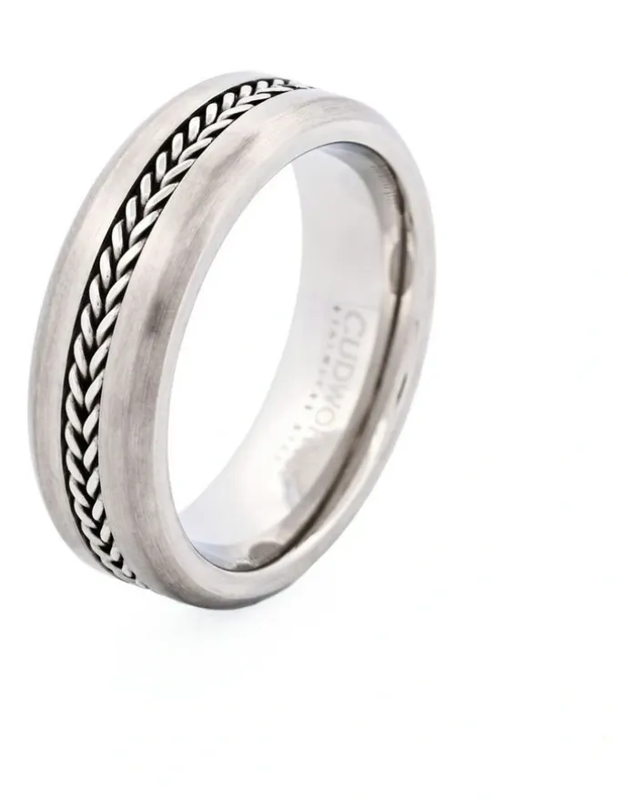 Cudworth Brushed Stainless Steel With Mesh Centre Band Ring in Silver