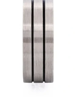Cudworth Brushed Stainless Steel Ring with Double Enamel Stripes in Black