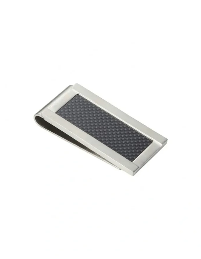 Cudworth Brushed Stainless Steel With Carbon Fibre Inlay Money Clip in Silver