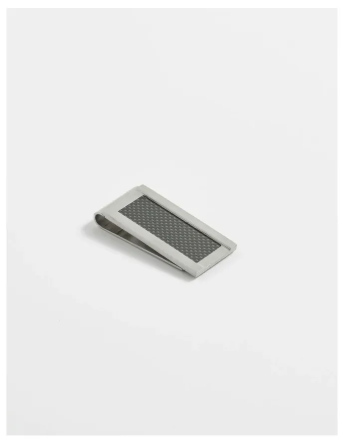 Cudworth Brushed Stainless Steel With Carbon Fibre Inlay Money Clip in Silver