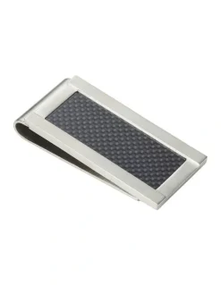 Cudworth Brushed Stainless Steel With Carbon Fibre Inlay Money Clip in Silver
