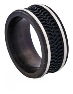 Cudworth Brushed Stainless Steel & Ion Plated With Rubber Tread Ring in Black