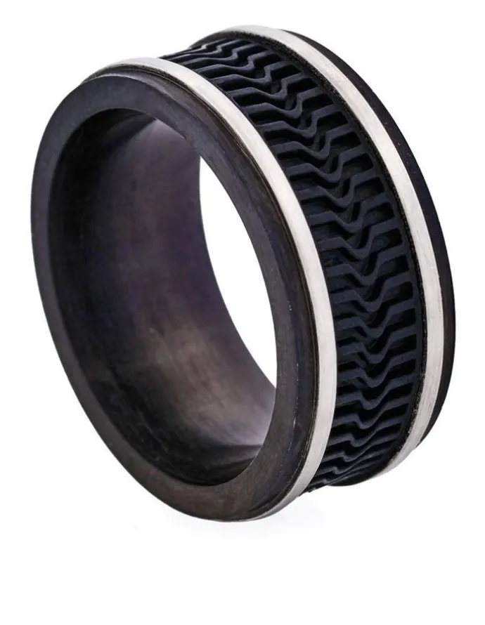 Cudworth Brushed Stainless Steel & Ion Plated With Rubber Tread Ring in Black