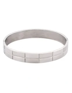 Cudworth Brushed Stainless Steel Brick Pattern Bangle in Silver