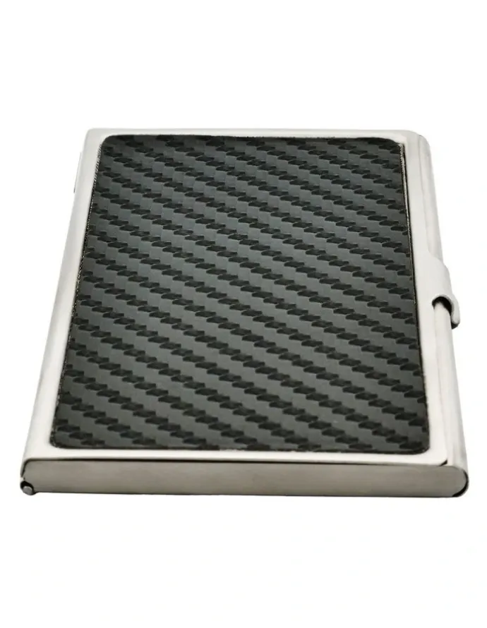 Cudworth Card Case In Stainless Steel with Carbon Fibre Inlay in Black