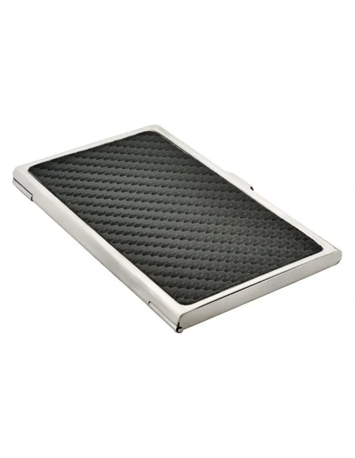 Cudworth Card Case In Stainless Steel with Carbon Fibre Inlay in Black