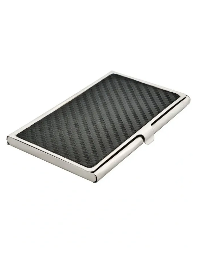 Cudworth Card Case In Stainless Steel with Carbon Fibre Inlay in Black