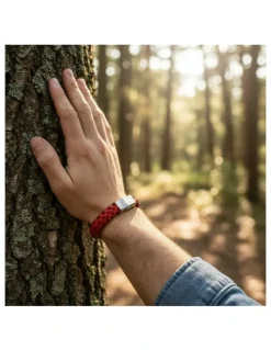 Cudworth Crimson Helix Twisted Leather Bracelet in Red