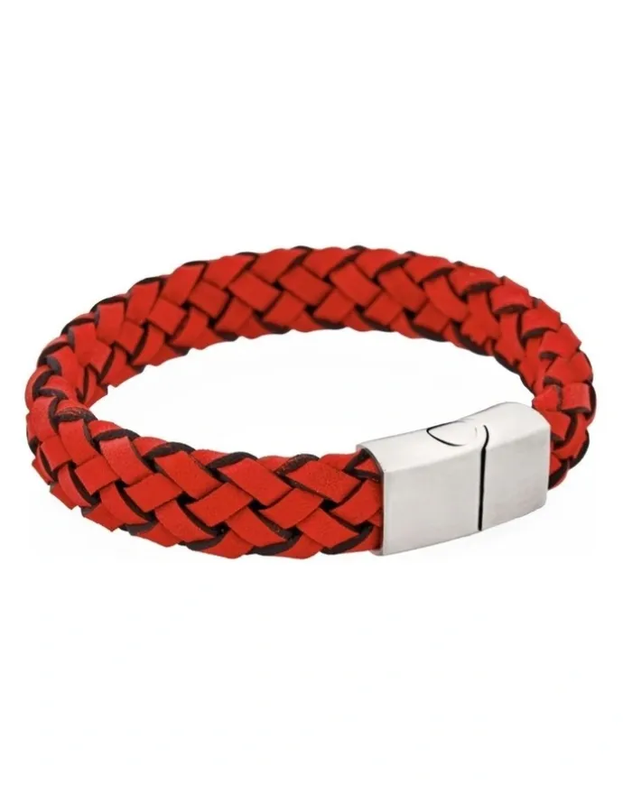 Cudworth Crimson Helix Twisted Leather Bracelet in Red